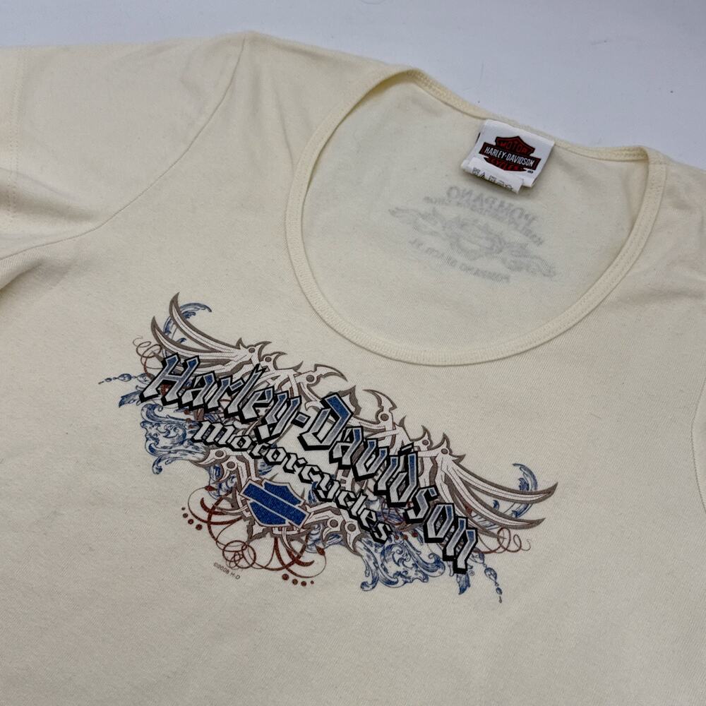 Harley Davidson Shirt Pompano Beach Women‎ Large Cream Graphic Print Biker